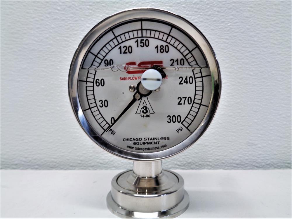 CSE 3.5" Sanitary Pressure Gauge, 0-300 PSI,  2" Tri-Clamp, 3S-G-2U-GF-BT-SS-VI